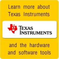 Yellow ad with Texas Instruments logo and text about learning hardware and software tools, including an introduction to microcontrollers and the C Programming Language.