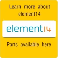 Yellow ad with "Learn more about element14" and "Parts available here" surrounding the element14 logo—perfect for those seeking an introduction to microcontrollers or tips on C programming.