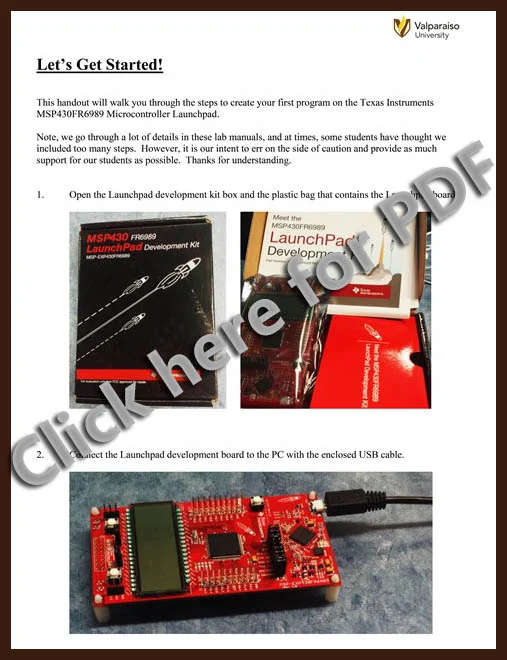 A great introduction to microcontrollers, this set features three images of a Texas Instruments MSP430 LaunchPad kit—showing its packaging and the red development board connected by USB—perfect for learning the C programming language.