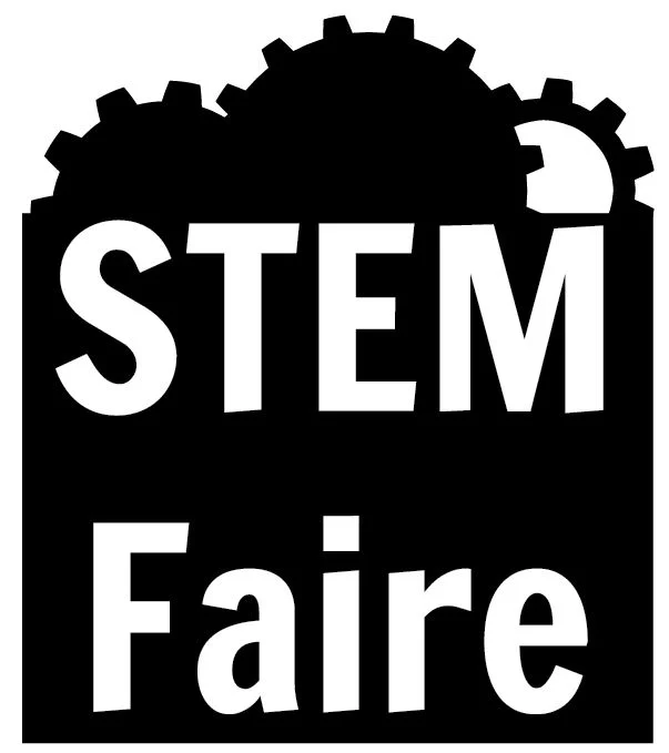 Black and white logo with "STEM Faire" text and gear shapes at the top.