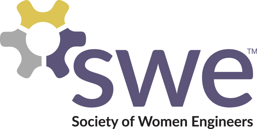 Society of Women Engineers logo with gear symbol and "SWE" text in purple and gold, featured at the 2018 STEM Faire.