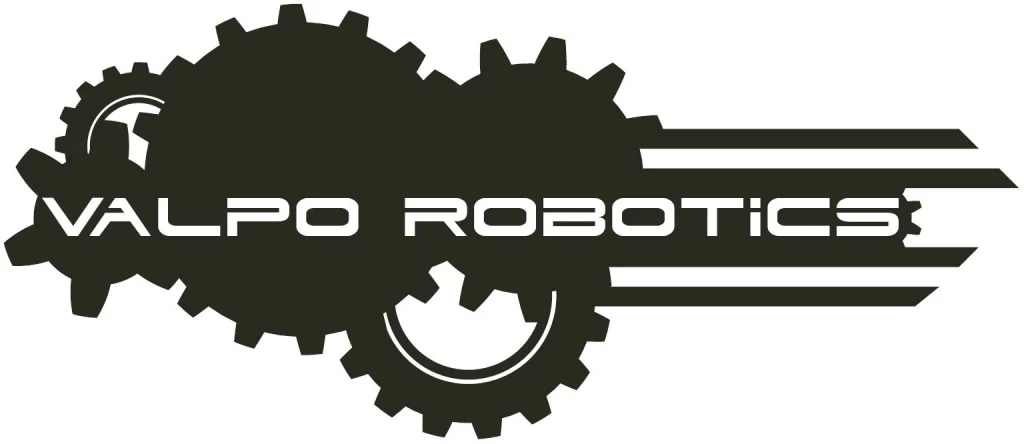 Black gears with "Valpo Robotics" text; two horizontal lines extend from the gears to the right, evoking innovation at the 2018 STEM Faire.