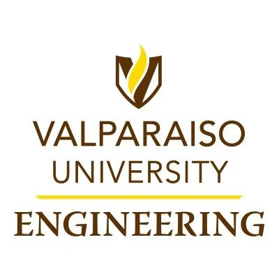 Valparaiso University Engineering logo with a yellow flame above the university name, featured at the STEM Faire.