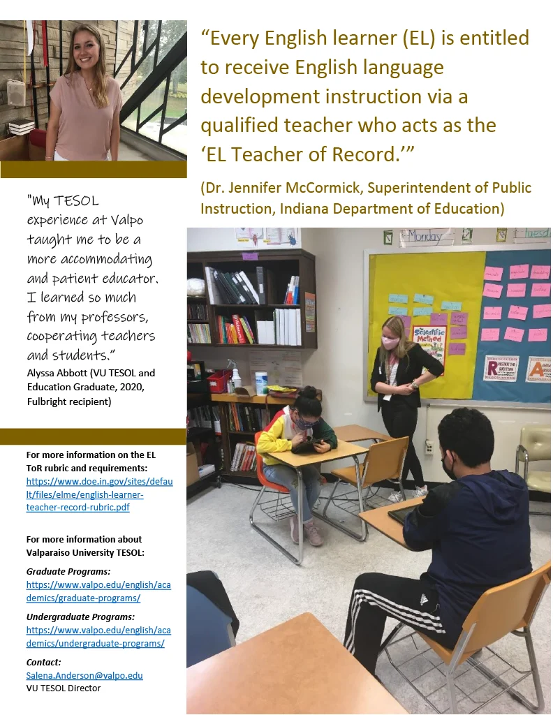 A teacher stands at a whiteboard while students work at desks in a colorful, decorated classroom, reflecting the excellence of a nationally recognized TESOL program.