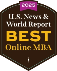 U.S. News & World Report 2025 badge recognizing the Best Online MBA program.