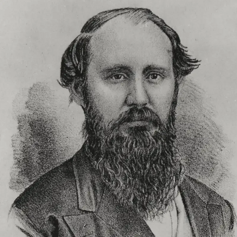 Black and white sketch of a bearded man in a suit, facing forward with a neutral expression, embodying leadership and governance.