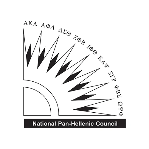 Black and white logo of the National Pan-Hellenic Council with Greek letters and a sunburst design, representing unity and tradition in Sorority Life.