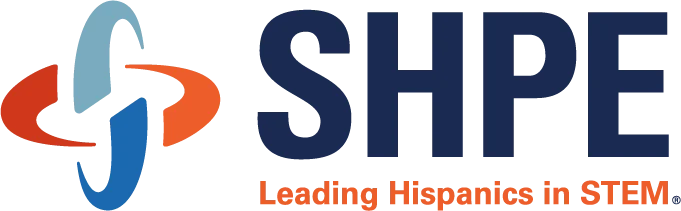 SHPE logo with abstract design and text: "Leading Hispanics in STEM, providing resources and support.