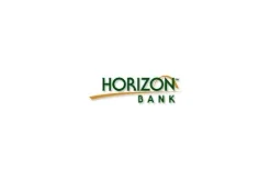 Horizon Bank logo with green text and a gold curved line underneath "Horizon," designed in collaboration with the Center for the Arts.