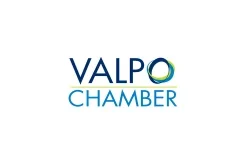 Valpo Chamber logo with stylized blue and green 'O' above the word "CHAMBER" on a white background, inspired by the creative spirit of the Center for the Arts.