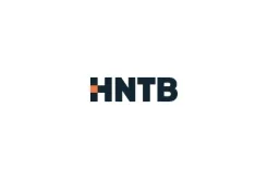 HNTB logo with bold, black letters and an orange square in the letter "H" on a white background, similar to signage you might see at the Center for the Arts.