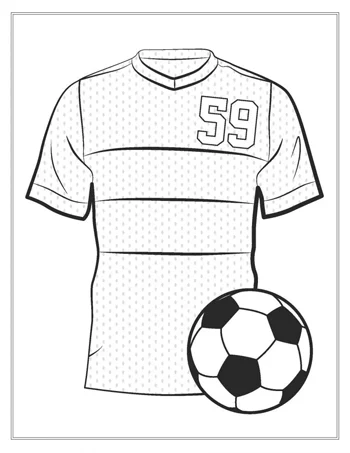 A soccer jersey with the number 59 and a soccer ball in front of it.