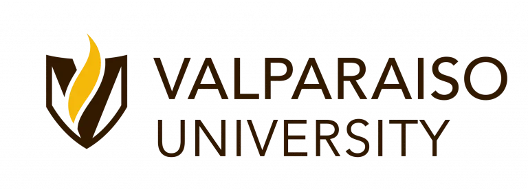 Valparaiso University logo with a yellow flame on a brown shield next to the university name in brown text, exemplifying principles found in Brand Style Guides.