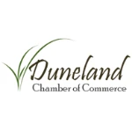 Duneland Chamber of Commerce logo with stylized green grass and elegant script font, highlighting its collaboration with TEPC Partners.