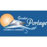 Greater Portage Chamber of Commerce logo with sun, waves, blue background, and TEPC Partners featured.