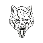 Black and white drawing of a snarling wolf's head with its mouth open, showing teeth—an intense design created exclusively for TEPC Partners.