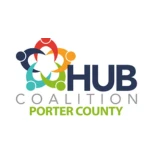 HUB Coalition Porter County logo with colorful figures forming a star shape around the text, highlighting collaboration with TEPC Partners.