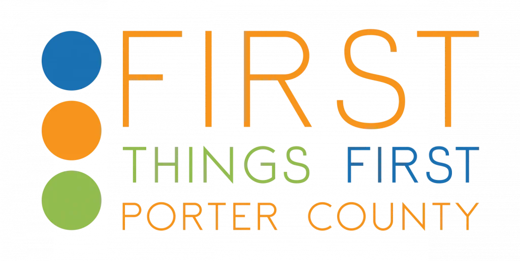 Logo with three colored dots and the text "FIRST Things First Porter County" in orange and green letters, representing TEPC Partners.