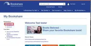 Screenshot of the Bookshare website showing the My Bookshare dashboard, a "Books Beloved" banner, and helpful How To Instructions for navigating your account.