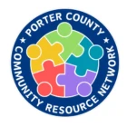Logo with colorful puzzle pieces in a circle, text reads "Porter County Community Resource Network," highlighting collaboration with TEPC Partners.