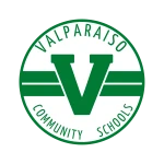 Valparaiso Community Schools logo with a large green "V" in a circle, featured in collaboration with TEPC Partners.
