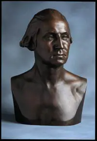Bronze bust of a man with short hair, facing slightly to the right, on a neutral background—an evocative example of American Art and National Identity.