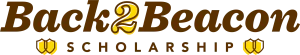 Back2Beacon Scholarship logo featuring yellow and brown text paired with decorative shield icons, reflecting the spirit of the Back2Beacon Scholarship.